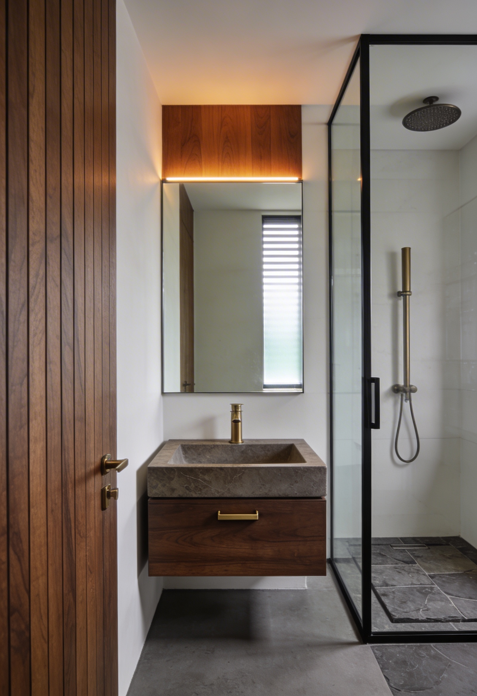 Ahşap desenli modern banyo tasarımı